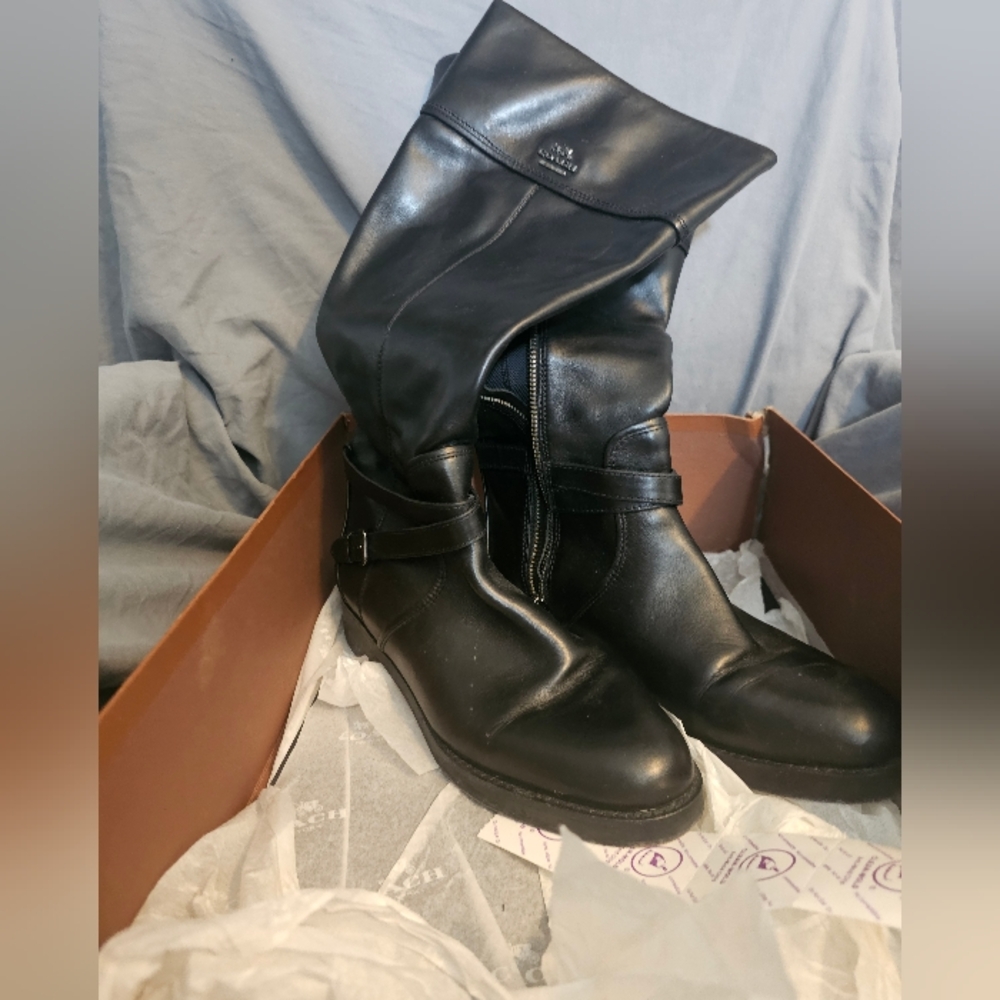 Coach Elm Calf Black Leather Boots, Size 10M